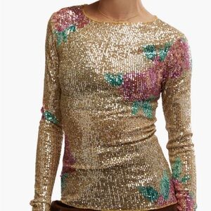 Free People Gold Rush Sequin Top Size Medium New with Tags $88 MSRP